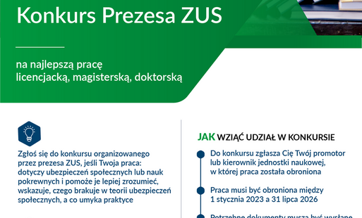 Zdjęcie do INFORMACJA ZUS: Rusza VI edycja Konkursu Prezesa ZUS na najlepsze prace naukowe z zakresu ubezpieczeń społecznych