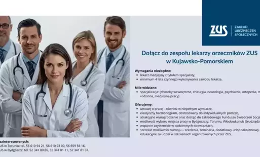 Zdjęcie do Lekarze poszukiwani! Stabilna praca w ZUS z elastycznym grafikiem